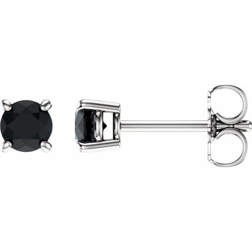 14K White 4 mm Round Onyx Earrings