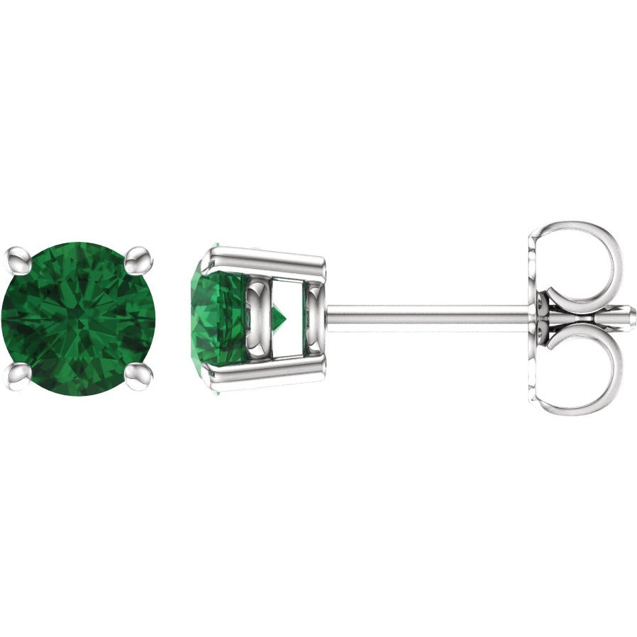 14K White 5 mm Round Emerald Earrings