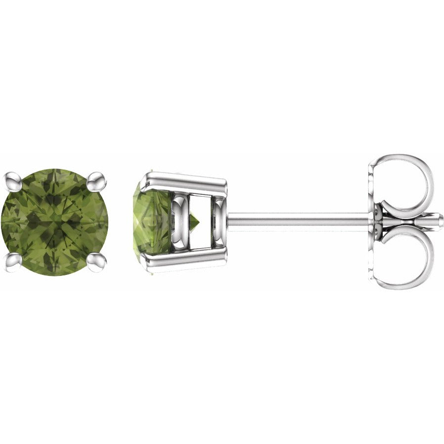 14K White 5 mm Round Peridot Earrings