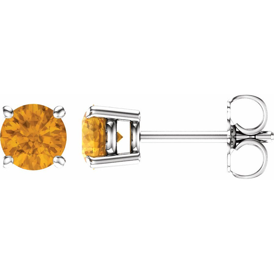 14K White 5 mm Round Citrine Earrings
