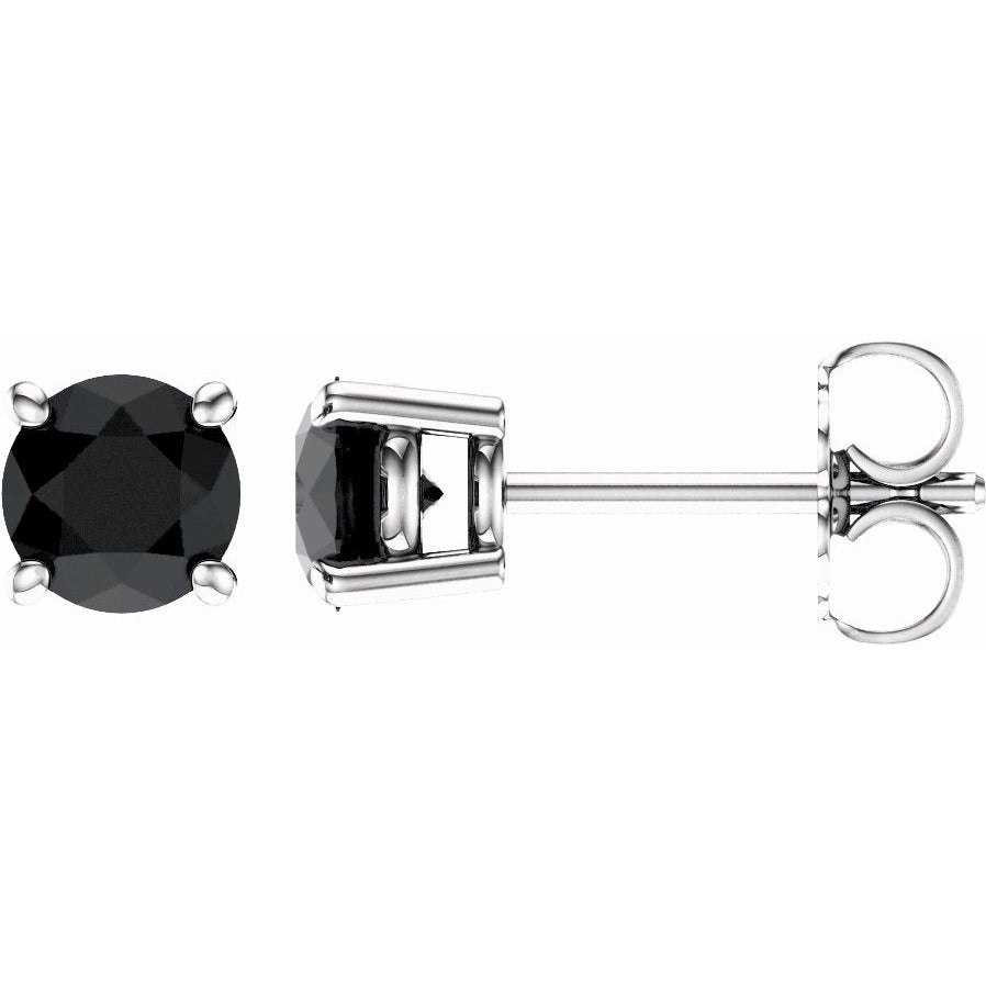 14K White 5 mm Round Onyx Earrings