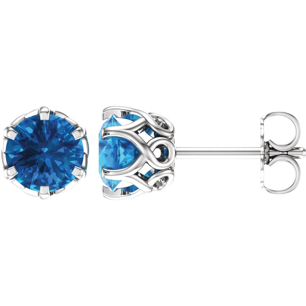 14K White Swiss Blue Topaz Earrings