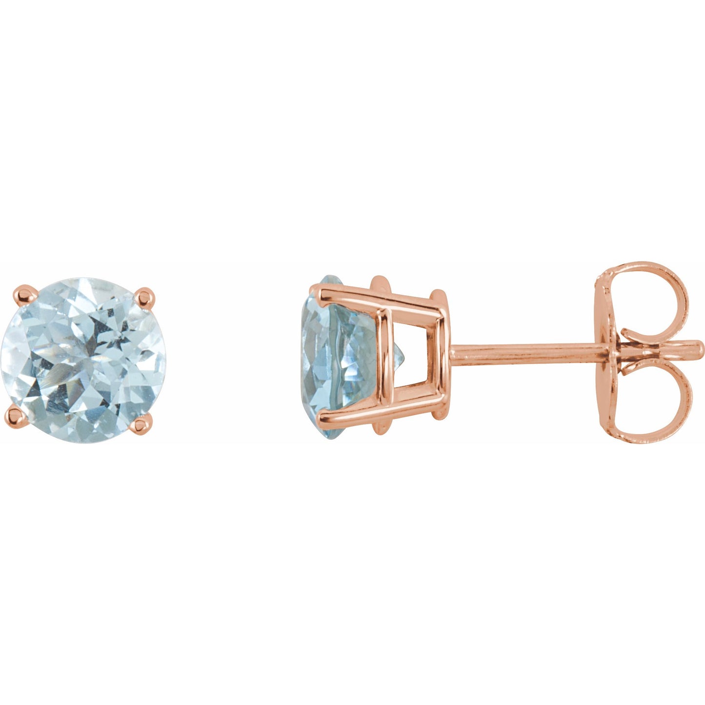 14K Rose 5 mm Round Aquamarine Earrings