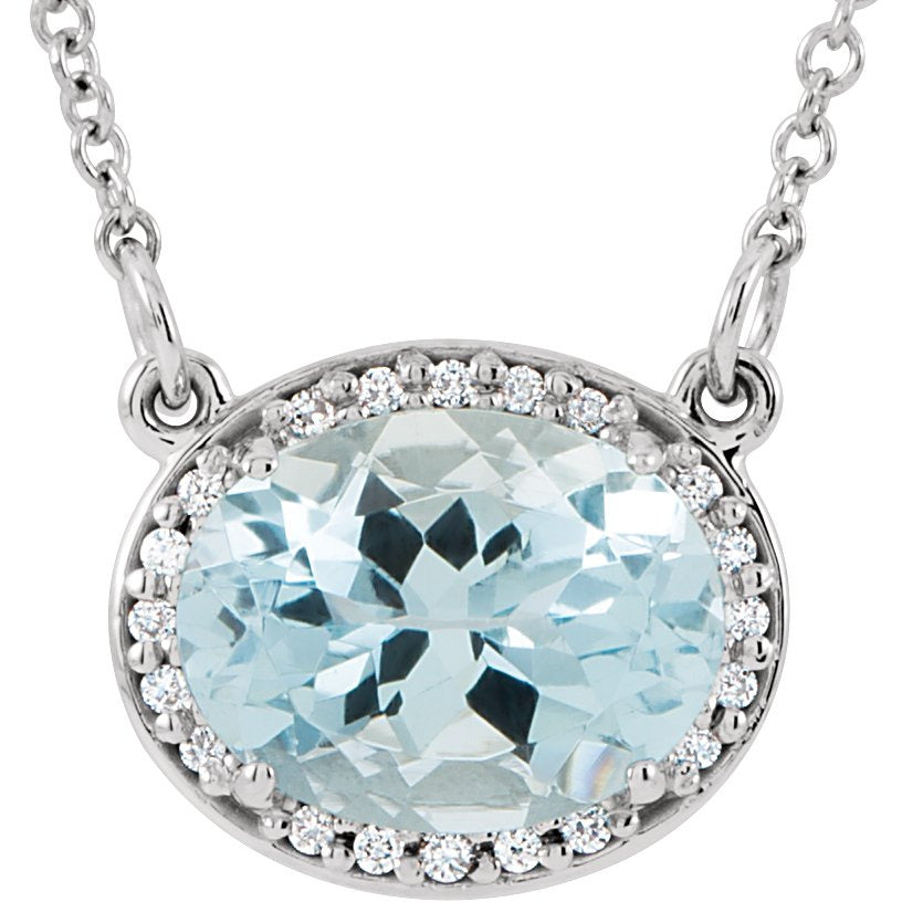14K White Aquamarine & .04 CTW Diamond 16.5 Necklace