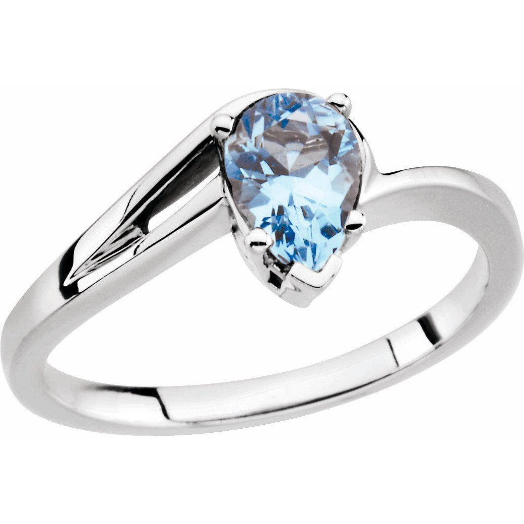 14K White 7 x 5 mm Pear Aquamarine Ring