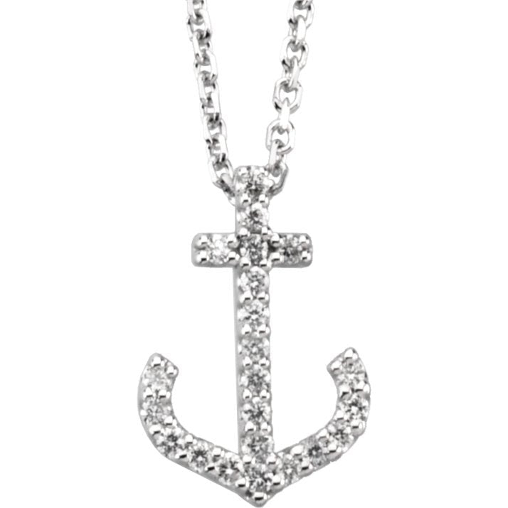 14K White .08 CTW Diamond Anchor 16 Necklace