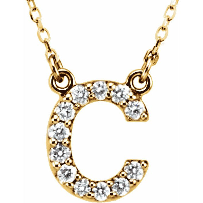 14K Yellow Initial C 1/8 CTW Diamond 16 Necklace