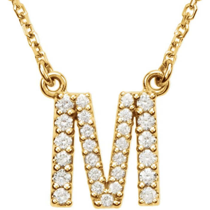 14K Yellow Initial M 1/6 CTW Diamond 16 Necklace