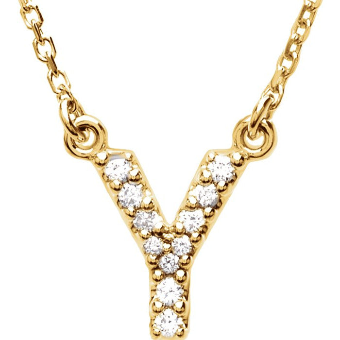 14K Yellow Initial Y .08 CTW Diamond 16 Necklace