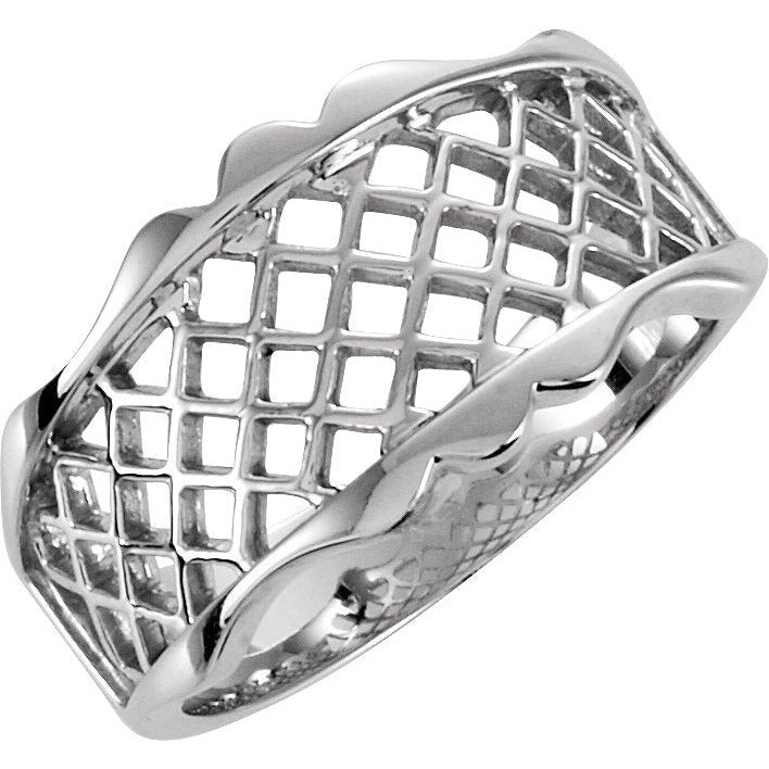 14K White Lattice Design Band