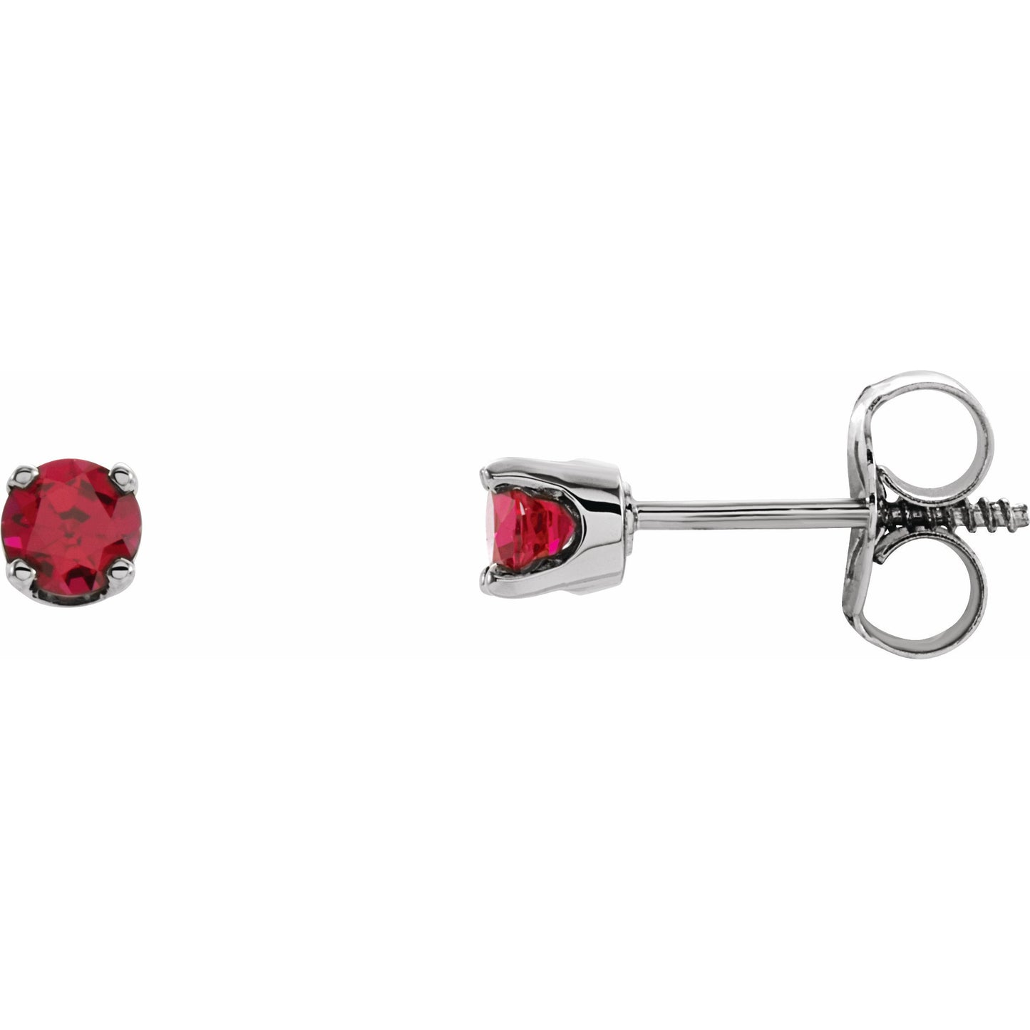 14K White 3 mm Round Ruby Youth Birthstone Earrings