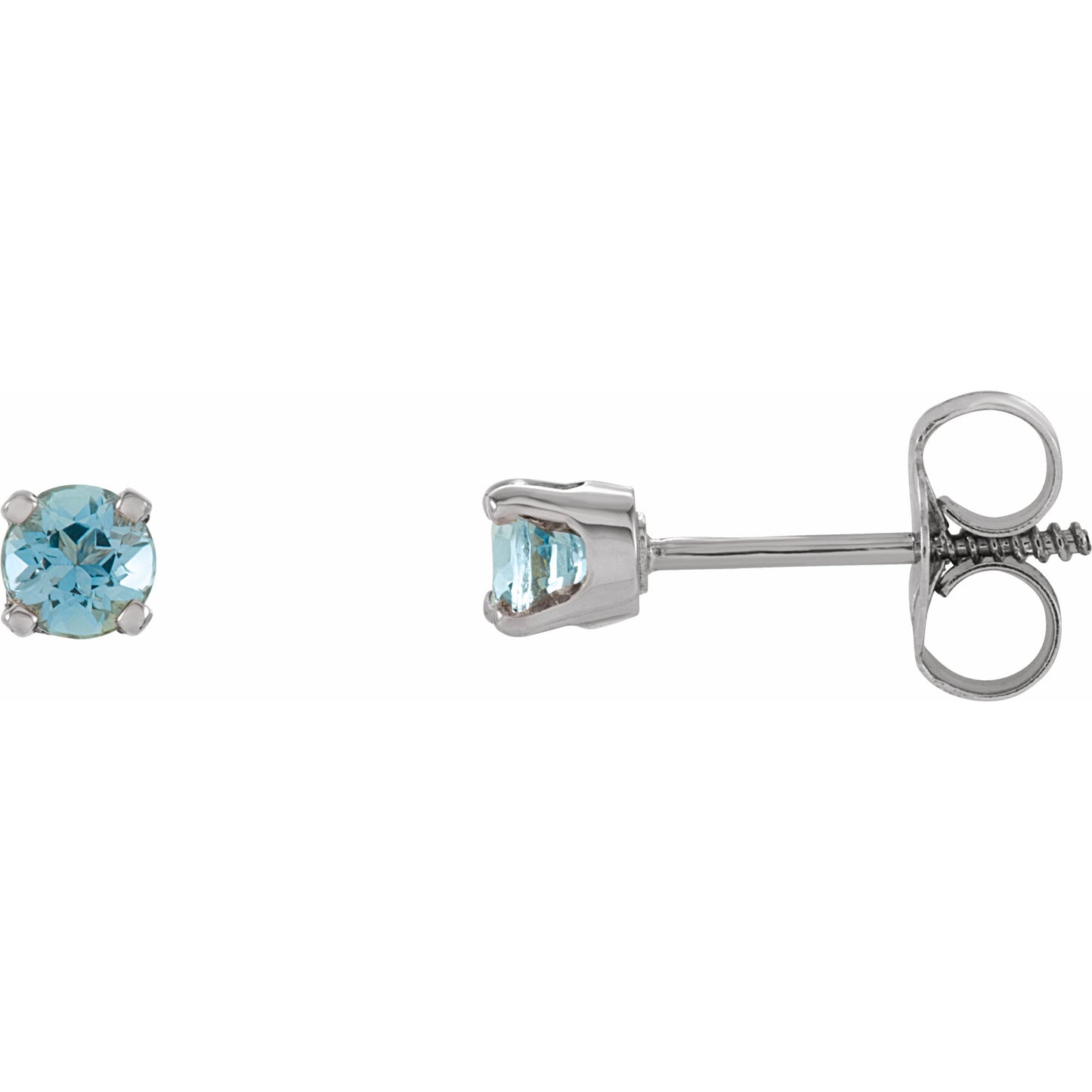 14K White 3 mm Round Aquamarine Youth Birthstone Earrings