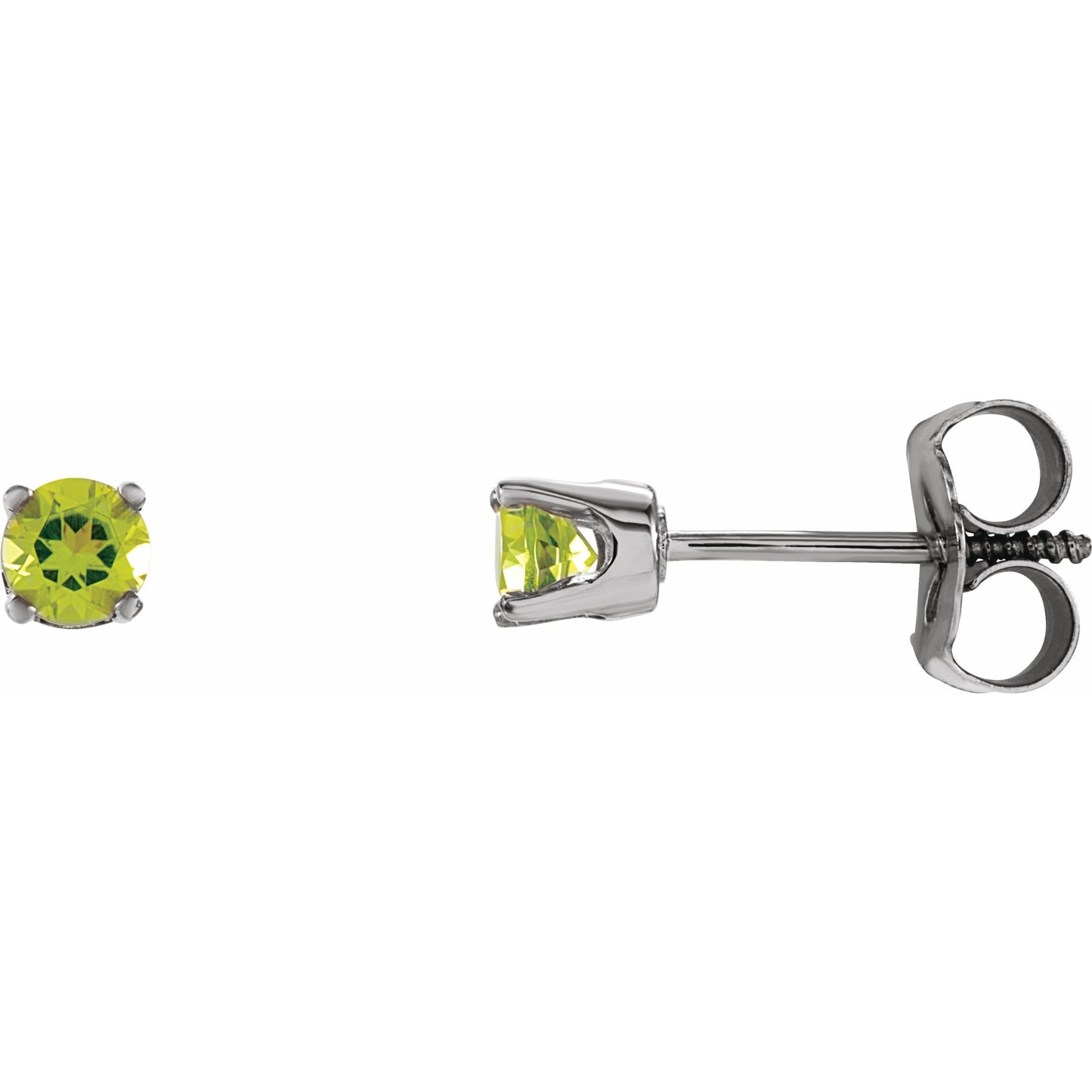14K White 3 mm Round Peridot Youth Birthstone Earrings