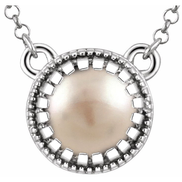 14K White Freshwater Cultured Pearl June 18 Birthstone Necklace