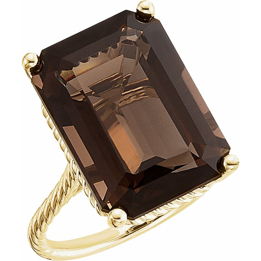 14K Yellow Smoky Quartz Rope Ring