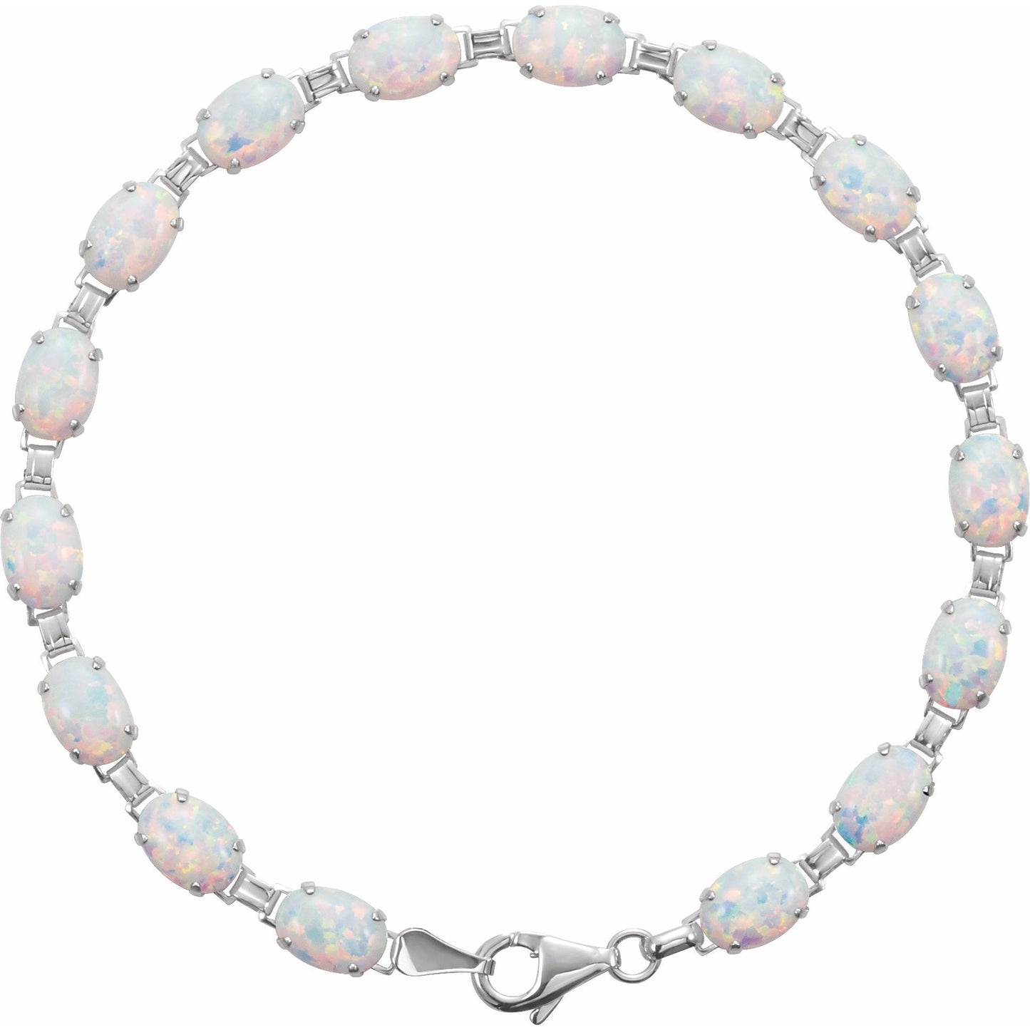 14K White Lab-Grown Opal Line 7 Bracelet