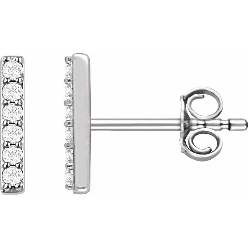 14K White 1/10 CTW Diamond Bar Earrings