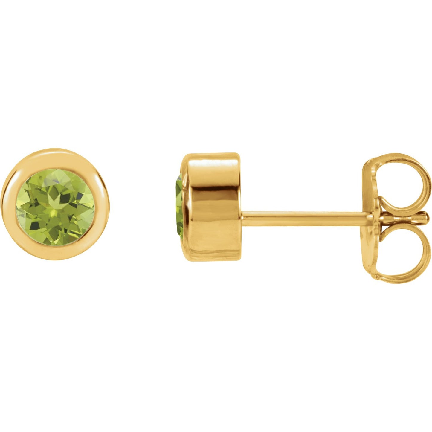 14K Yellow 4 mm Round Genuine Peridot Birthstone Earrings