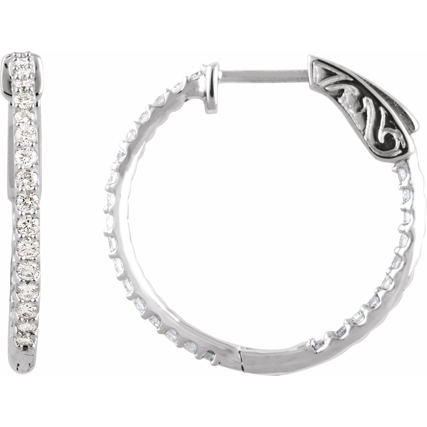 14K White 3/4 CTW Diamond Inside-Outside 23 mm Hoop Earrings