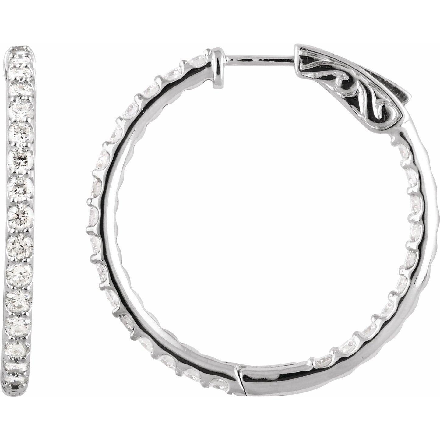 14K White 2 CTW Diamond Inside-Outside 29.5 mm Hoop Earrings