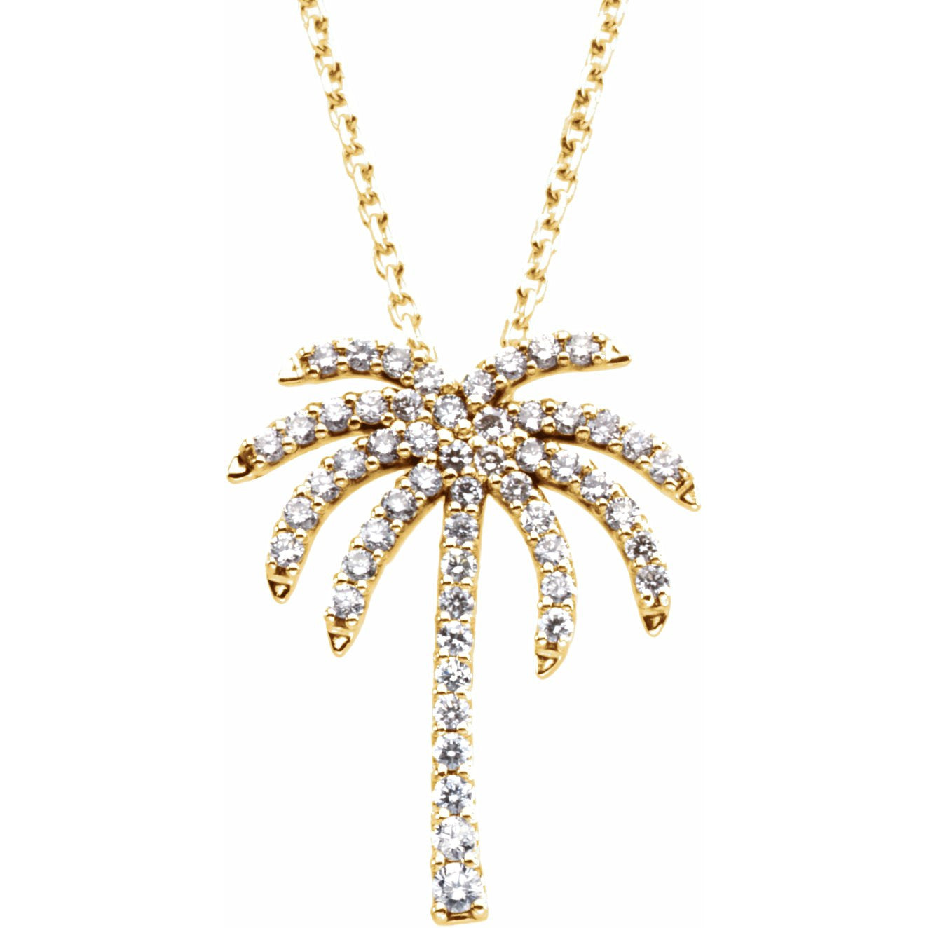 14K Yellow 1/4 CTW Diamond Palm Tree 16 Necklace