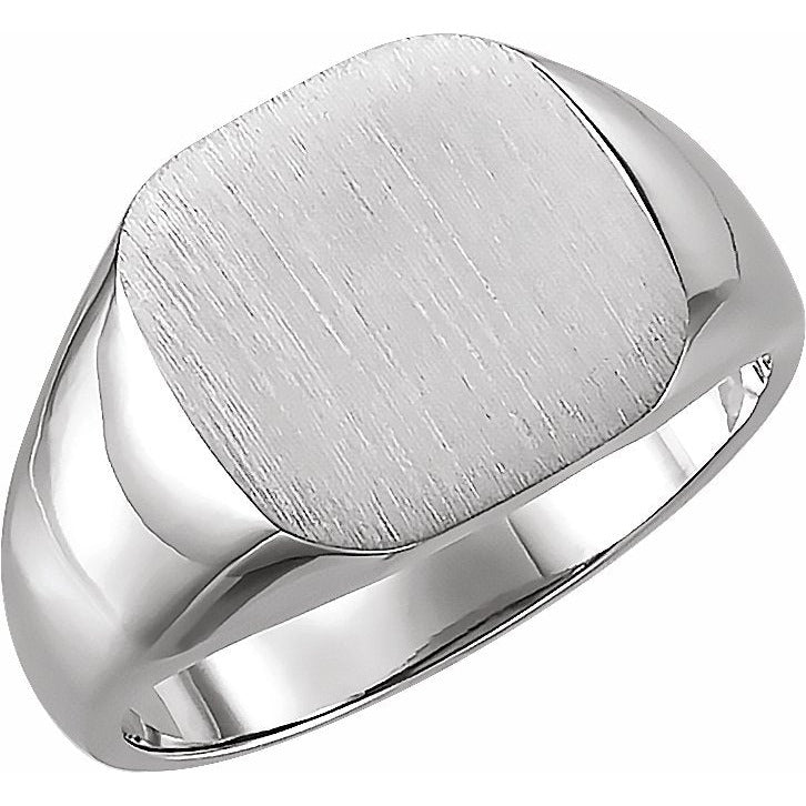 14K White 11 mm Square Signet Ring