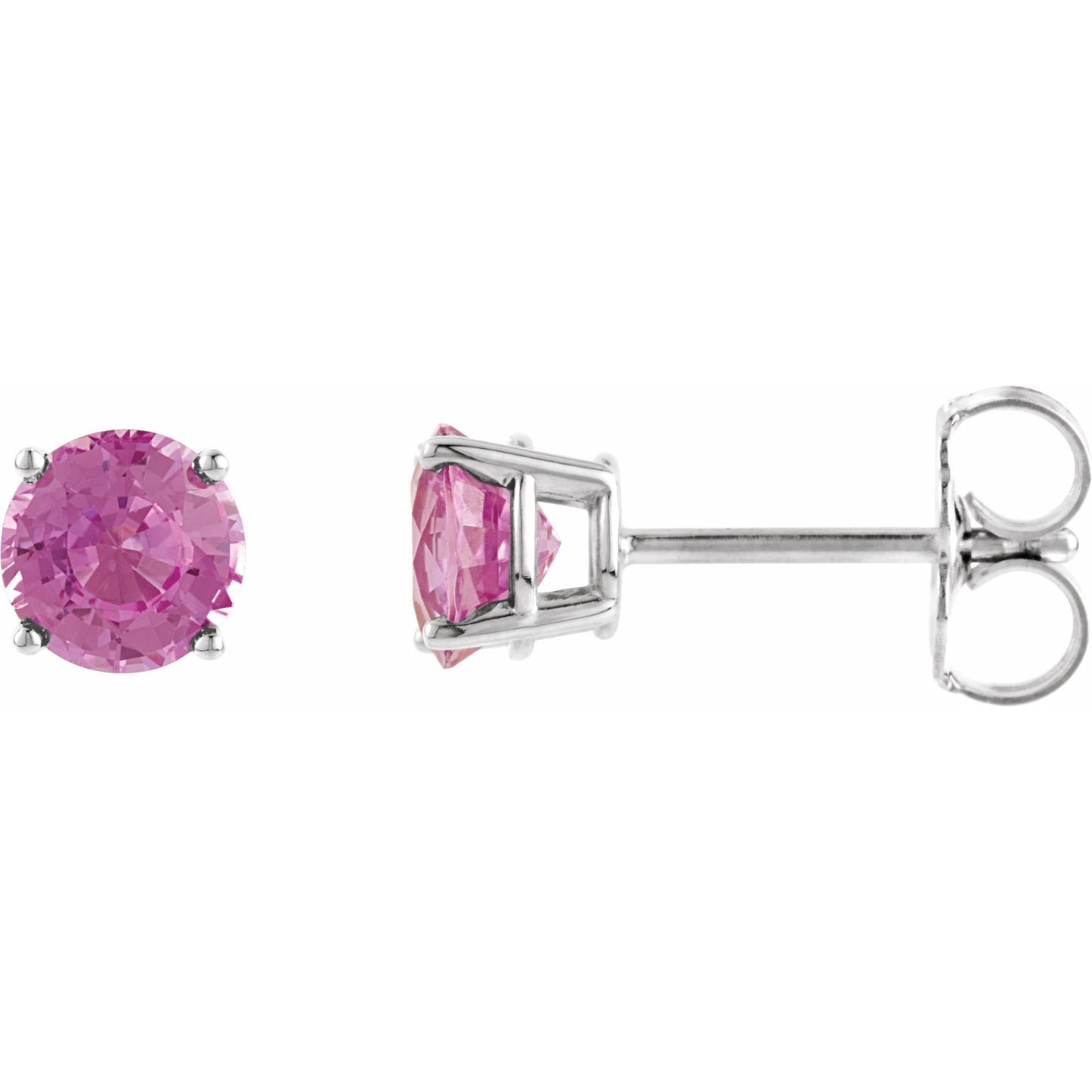 14K White 4 mm Round Pink Tourmaline Earrings