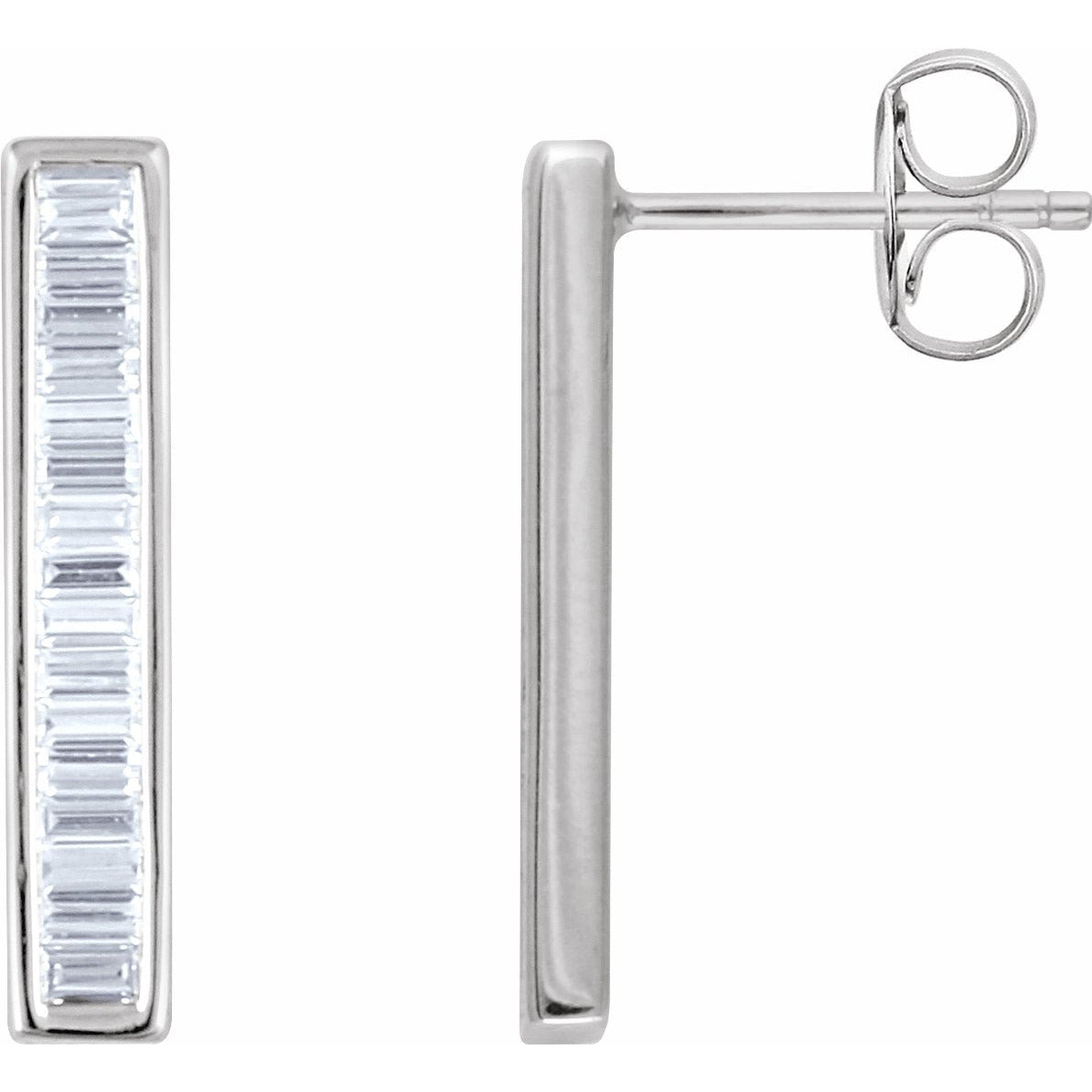 14K White 1/2 CTW Diamond Baguette Bar Earrings