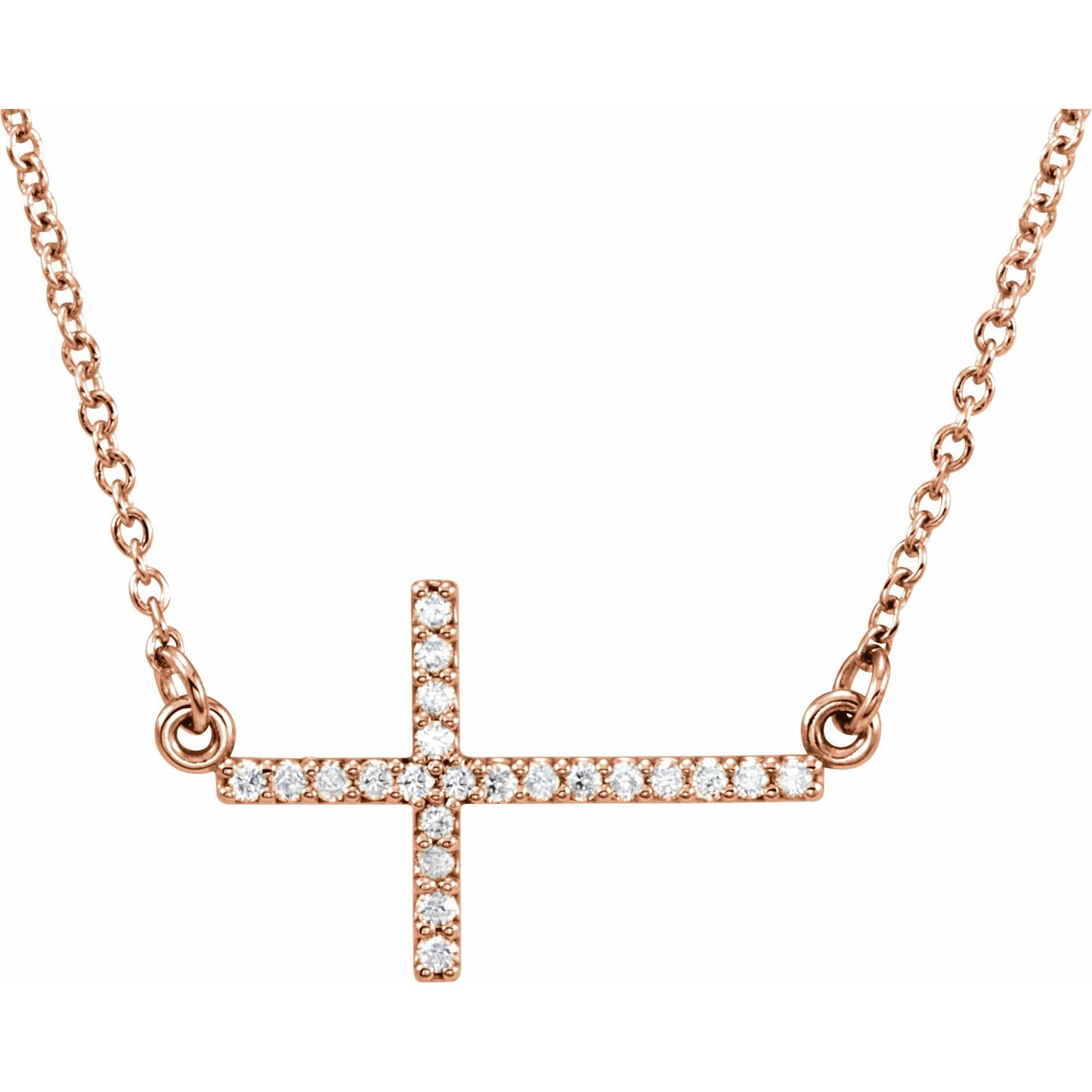 14K Rose 1/10 CTW Diamond Sideways Cross 16-18 Necklace