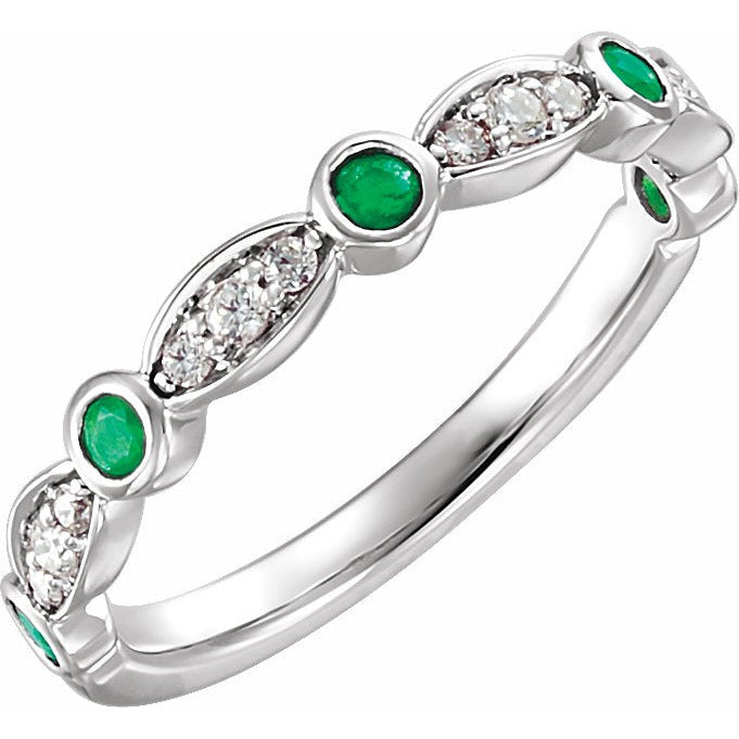 14K White Emerald & 1/6 CTW Diamond Ring