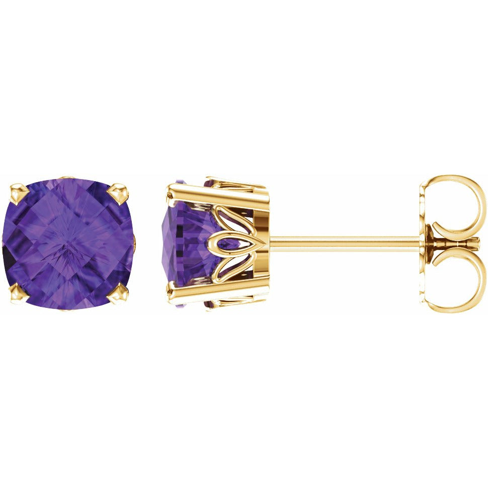 14K Yellow 6x6 mm Cushion Amethyst Earrings