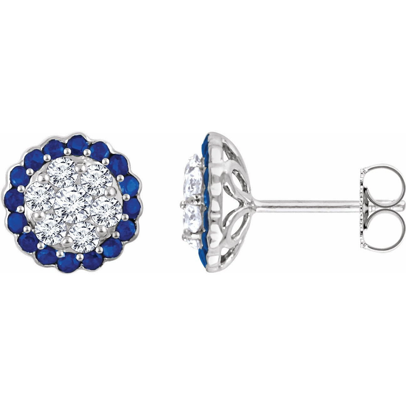 14K White Blue Sapphire & 5/8 CTW Diamond Earrings