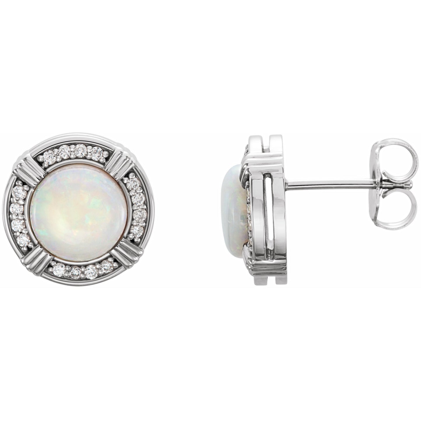 14K White Opal & 1/8 CTW Diamond Earrings