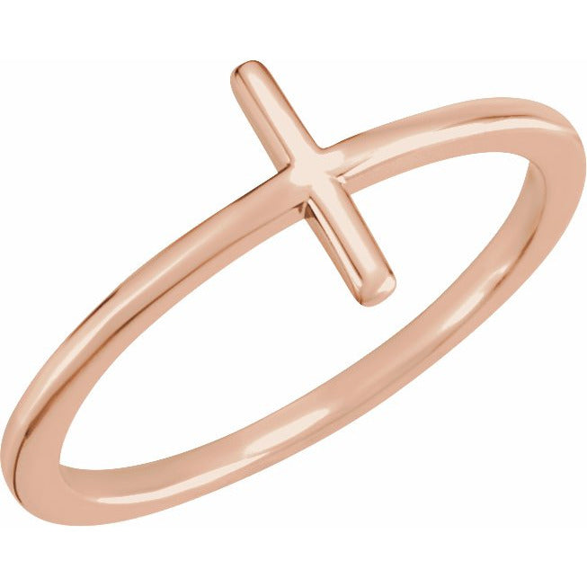 14K Rose Sideways Cross Ring