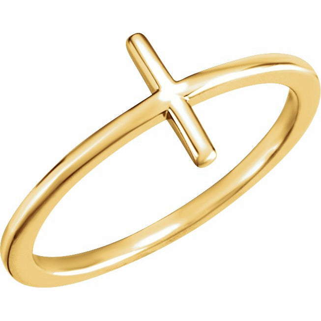 14K Yellow Sideways Cross Ring