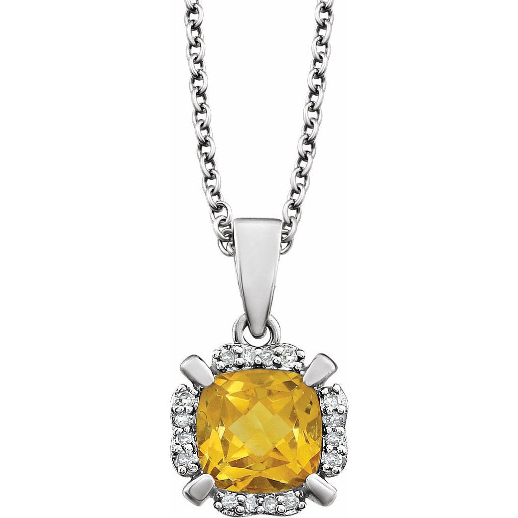 14K White Citrine & .05 CTW Diamond 18 Necklace