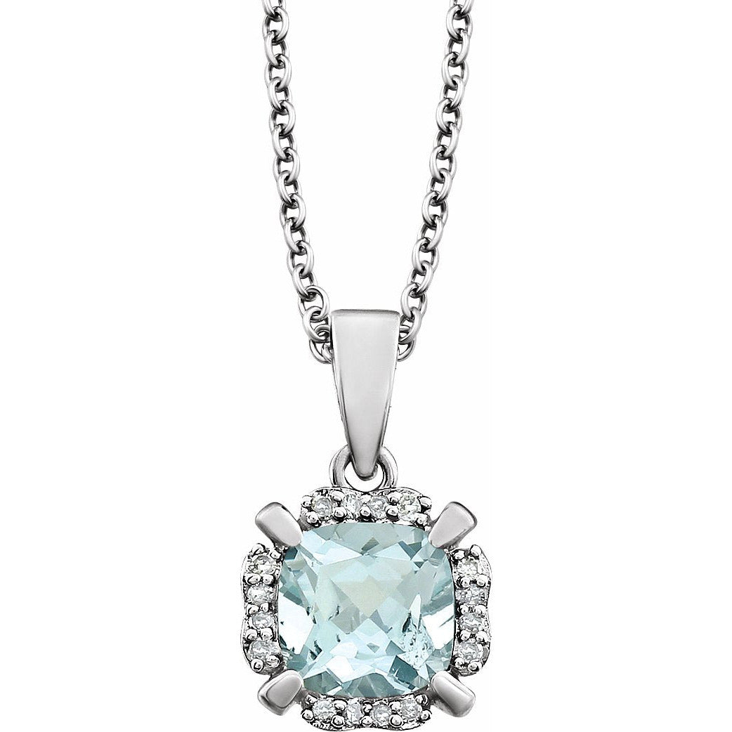 14K White Aquamarine & .05 CTW Diamond 18 Necklace