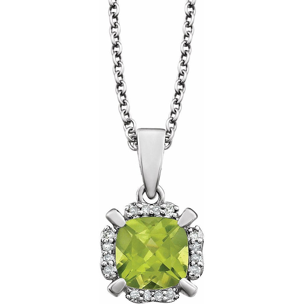14K White Peridot & .05 CTW Diamond 18 Necklace