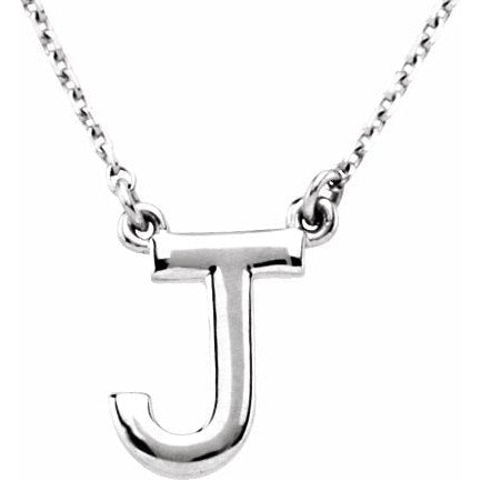 14K White Block Initial J 16 Necklace