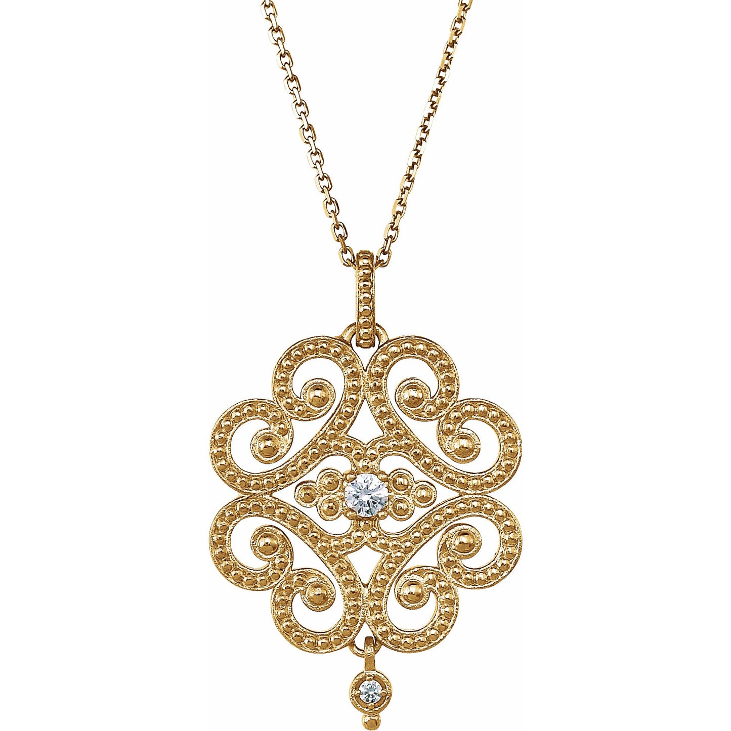 14K Yellow 1/10 CTW Granulated Design 18 Necklace