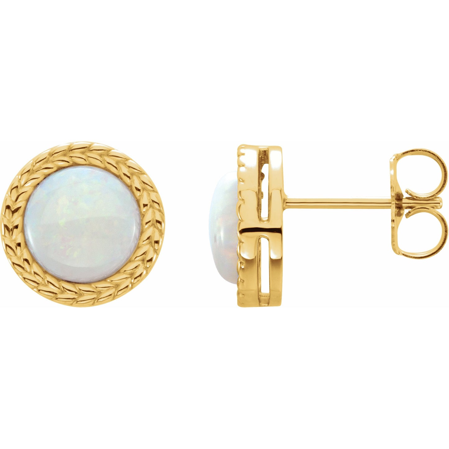 14K Yellow Opal Bezel-Set Leaf Earrings