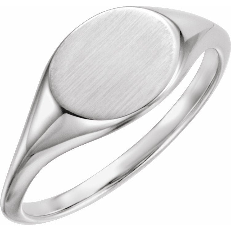 14K White 11x9 mm Oval Signet Ring