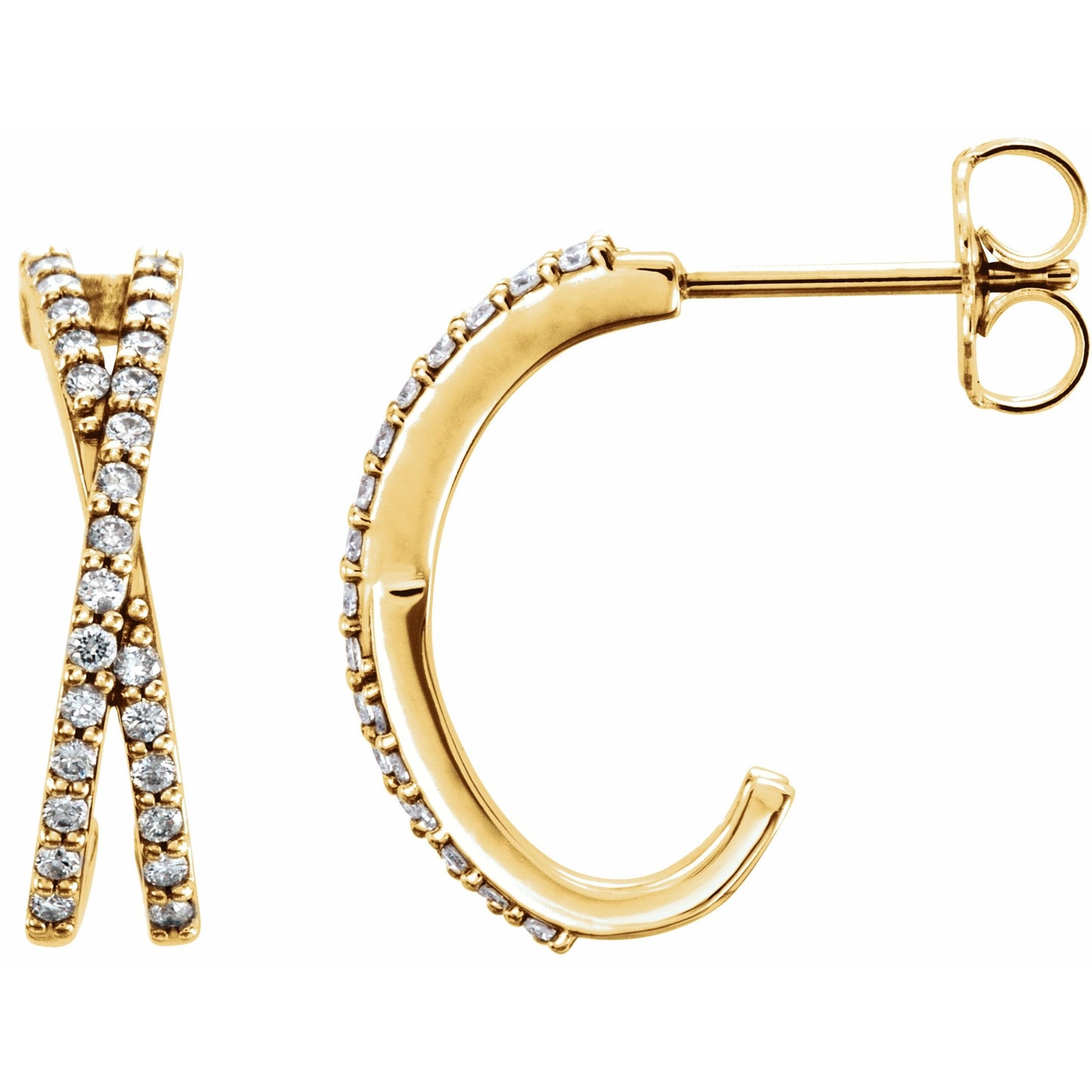 14K Yellow 1/4 CTW Diamond Criss-Cross J-Hoop Earrings
