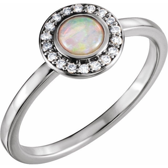 14K White Opal & .07 CTW Diamond Halo-Style Ring