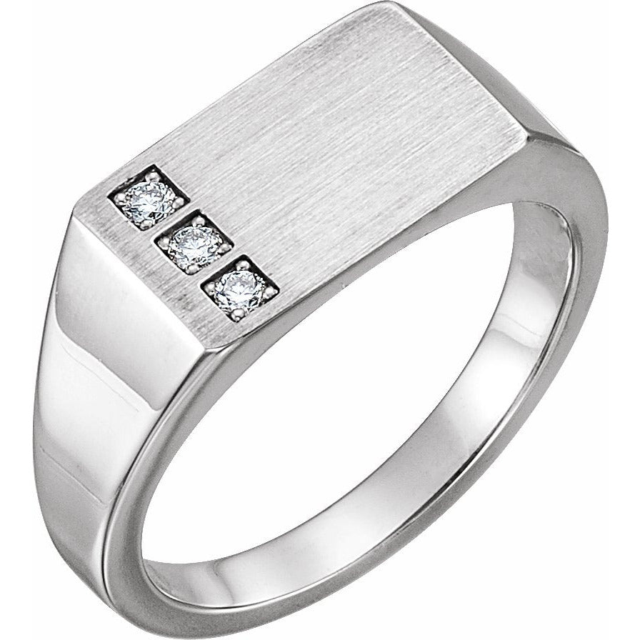 14K White 1/10 CTW Diamond 15x10 mm Rectangle Signet Ring