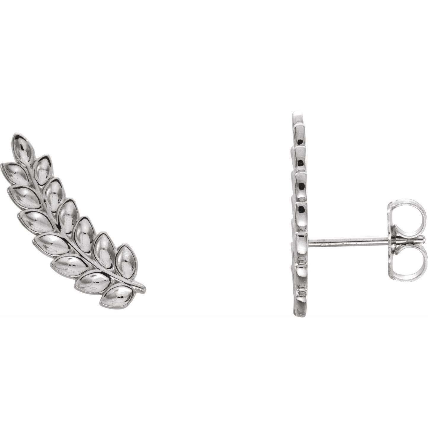 14K White Petite Leaf Ear Climbers