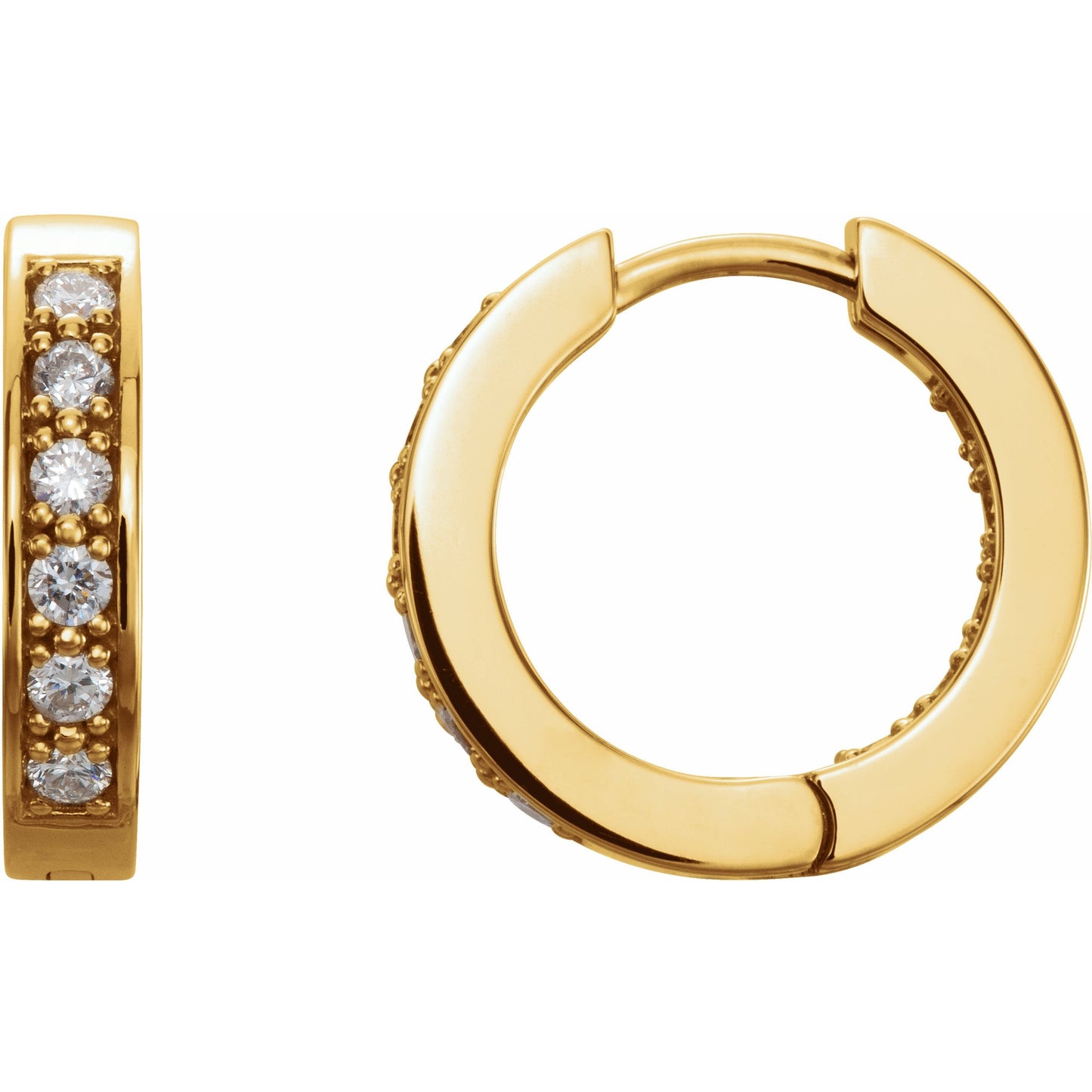 14K Yellow 1/2 CTW Diamond Inside-Outside 15 mm Hoop Earrings