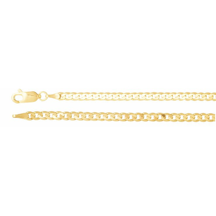 14K Yellow 3 mm Solid Curb 7 Chain