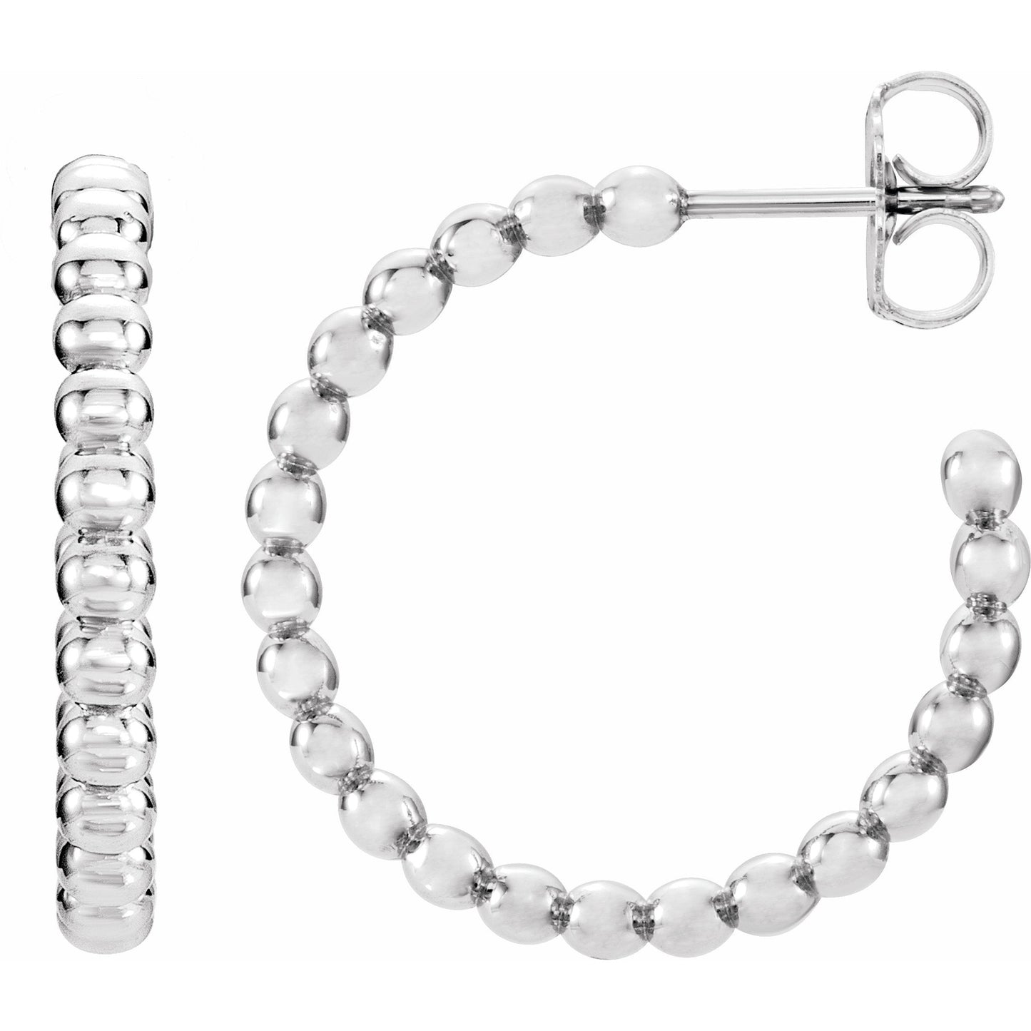 14K White 21 mm Beaded Hoop Earrings