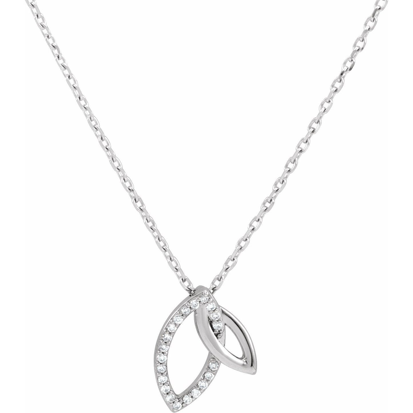 14K White .05 CTW Diamond Double Leaf 18 Necklace